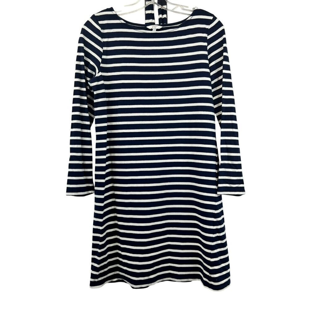 Crown & Ivy Womens Striped Shift Dress Above Knee Navy/White Belted Size Small